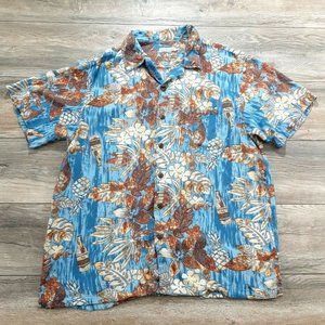 Young USA Mens XL Shirt Short Sleeve Hawaiian Volcano Beer Blue Vacation Casual